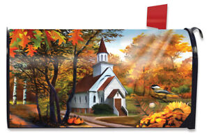 Autumn Church Sunset Magnetic Mailbox Cover Fall Scene Standard Briarwood Lane