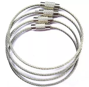 Stainless Steel WIRE ROPE CABLE ~ 22cm long ~ KEY CHAIN Clip Carabiner Ring Tie - Picture 1 of 8