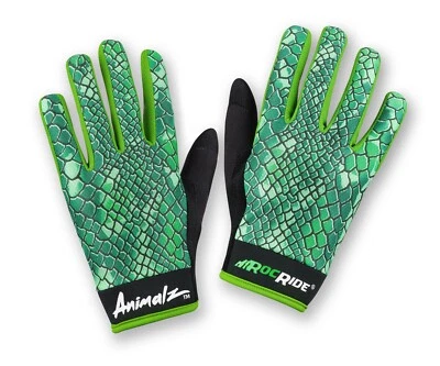 RocRide Animalz Cycling Gloves Green Viper. Full-Finger Screen Compatible Tips - Image 1 of 4