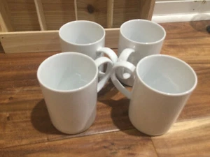 Crate & Barrel Classic White Large Porcelain Mugs Set of 4 - 3 3/4" Tall MINT - Picture 1 of 8