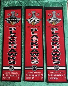 3 CHICAGO BLACKHAWKS NHL Stanley Cup Championship Wool Banners 2010 2013 2015