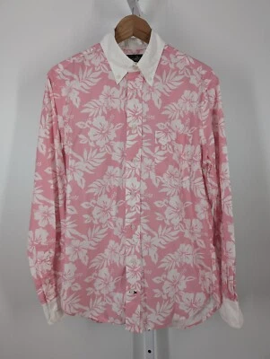 Gitman Bros Vintage Miami Pink Floral White Collar Art AOP Shirt M USA Beach  - Image 1 of 4
