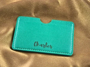 Leatherette Personalised Engraved Dark Green Card Holder Wallet Gift - Picture 1 of 8