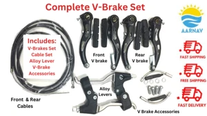 BMX Mountain Bike Alloy Levers V Brakes Cables (Front+Rear) Caliper Full Set UK - Picture 1 of 14