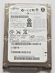 160 GB SATA Fujitsu MHW2160BJ 7200rpm 8MB HDD 2,5 " Internal Hard Drive - Picture 1 of 2