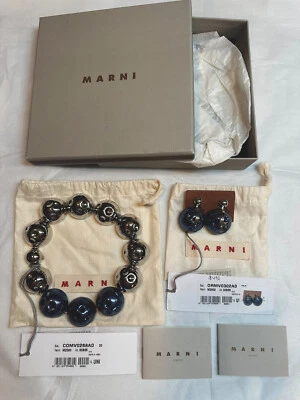 Nuevo MARNI Dos Tonos Media Esfera Collar y Disco Pendientes Colgantes Azul/Plata $1,540 Foto 1 de 4
