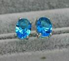 4Ct Oval Lab-Created Blue Topaz Push Back Earrings 14K White Gold Plated Silver