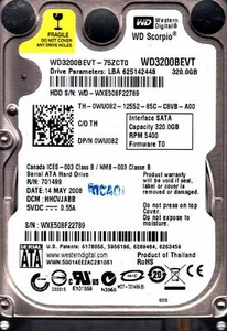 WD3200BEVT-75ZCT0 dcm: HHCVJABB Western Digital 320GB SATA 2.5" HDD  B12-17 - Picture 1 of 3