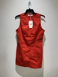 Commense Button Front Short Dress Cotton Red Sleeveless Casual Junior Size L NWT - Picture 1 of 11