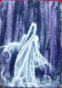 ACEO ORIGINAL ACRYLIC ART CARD SPOOKS GHOST - Picture 1 of 3