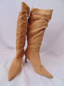 SHOEDAZZLE ROBIN  Tan Ruched Pointed Toe Fabric Slouch Boot  Size 11M - Picture 1 of 8