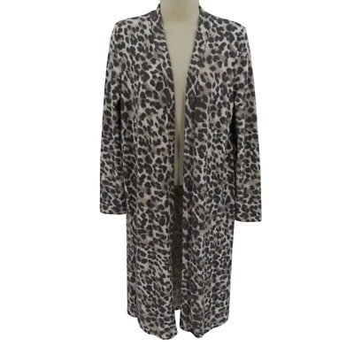 GUESS Womens Small Gray Fuzzy Leopard Animal Print Long Sleeve Open Front Duster - Image 1 of 4
