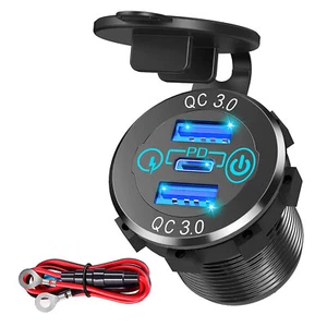Car Fast Charger Outlet Socket, Dual USB QC3.0 & PD Power Outlet, Touch Switch - Picture 1 of 7