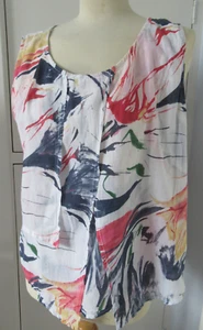 Luca Vanucci summer top cotton print red blue yellow on white sleeveless L 42" - Picture 1 of 9