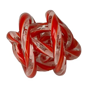 Decorative Red & White Striped Art Pulled Glass Knot Sculpture Paperweight - Picture 1 of 4