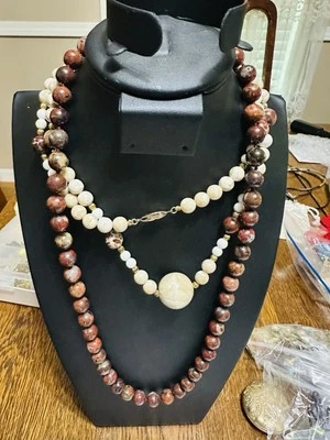Lot Of 2 Gemstone Necklaces Multicolor White & Brown - Image 1 of 4
