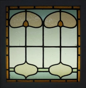 ABSTRACT MIDSIZE OLD ENGLISH LEADED STAINED GLASS WINDOW 22.75" X 23' - Picture 1 of 3