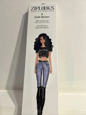 Extensiones de cabello ZIPLOOKS, 100 % cabello humano #4 MARRÓN OSCURO 16 PULGADAS 4 PIEZAS NUEVO EN CAJA Foto 1 de 4