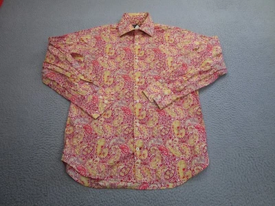 Camisa Banana Republic Para Hombre Mediana Rosa Amarilla Paisley Botón Delantero DE COLECCIÓN Foto 1 de 4