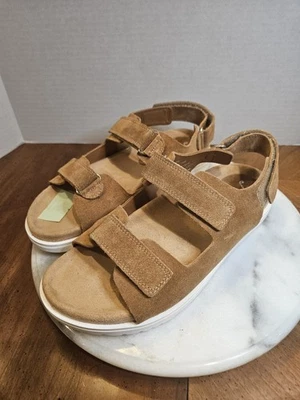 Free People New Moon Double Strap Brown Suede Open Toe Sandals Size 39 US 8.5 - Image 1 of 4