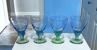 LOTE DE (4) HERMOSAS COPAS DE CHAMPÁN DE POSTRE BORMIOLI ROCCO BAHIA AZUL/VERDE Foto 1 de 3