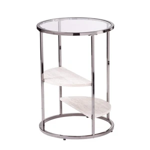 Ledermore Round Side Table w/Faux Stone, Black - Picture 1 of 8