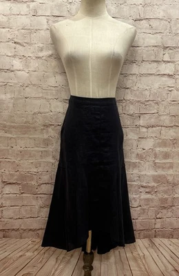 Per Se Linen Skirt Women US 6 A-Line Flare Hi/Lo Shimmer Lined Navy Blue - Image 1 of 4