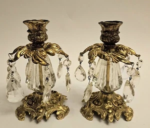 Vintage Set L&L WMC Messing Kristall Kerzenständer 1973 Hollywood Regency #9320 - Bild 1 von 8