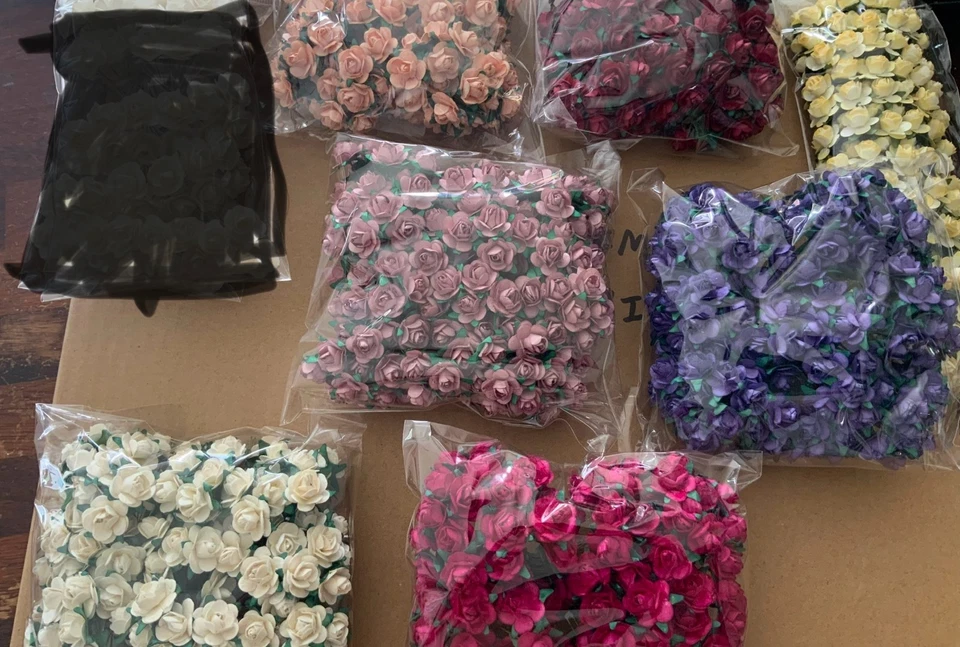 2016 piezas morera papel rosas/flores 14 colores/flores 1,5 cm - lote de trabajo Foto 1 de 2