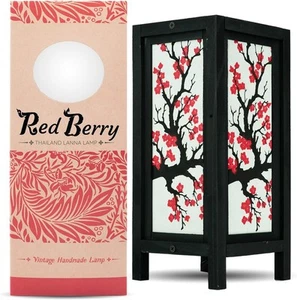 RED BERRY THAILAND LANNA LAMP Japanese Sakura/Cherry Blossom - Wood  - Picture 1 of 10