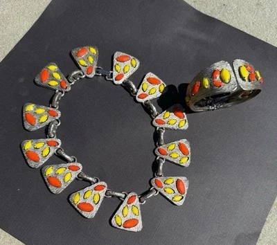 МОДЕРНИСТСКИЙ дизайнерский винтажный гвоздики ошейник воротник ожерелье со стразами комплект взлетно-посадочной полосы MCM - Изображение 1 из 4