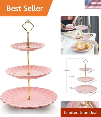 Exquisito soporte de postre de 3 niveles con adornos dorados - Ideal para eventos elegantes Foto 1 de 4