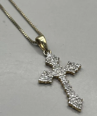 "Collar colgante de cruz religiosa de diamantes de oro de plata esterlina 925 firmado OTC 10""" Foto 1 de 4
