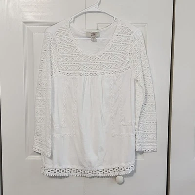 Blusa Vintage America Feminina Manga Longa Tamanho Médio Renda Boho Elástica Semitransparente - Imagem 1 de 4