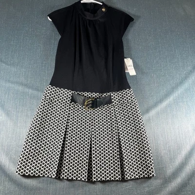 Vestido para mujer Laundry by Shelli Segal talla 6 blanco y negro con cinturón manga gorra nuevo con etiquetas Foto 1 de 4