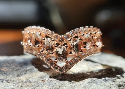 Anillo de plata de ley 925 enchapado en oro rosa morganita de 1,75 tcw talla 7 Foto 1 de 4