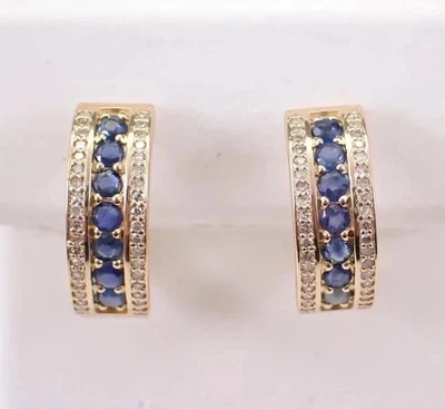2Ct Round Cut Lab-Created Sapphire Huggie Hoop Earrings 14K Yellow Gold Plated - Image 1 of 4