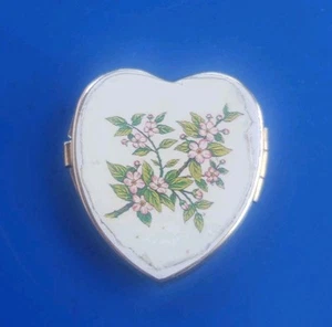 Vintage Silver Tone Floral Heart Shaped Pill Box with Two (2) Compartments - Picture 1 of 5