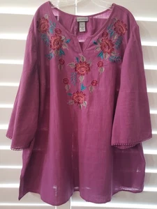 Ladies CATHERINES 3/4 Slv Purple Cotton Tunic Top PLUS 3X - Picture 1 of 1