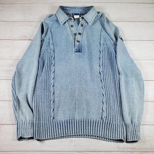 Blue Willis Vintage Fischer Pullover Herren L blau indigo gefärbt Baumwolle Denim 90s - Bild 1 von 7