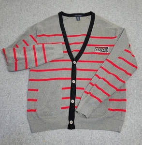 Marithe Francois Girbaud Sweater Mens XL Gray Red Striped Cardigan V-Neck Button - Picture 1 of 14