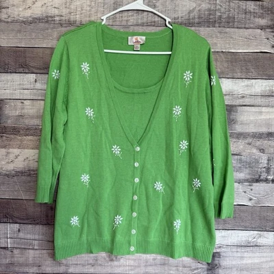 Quacker Factory Ladies Flower Bead Layered Cardigan Sweater Size Small green - Image 1 of 4