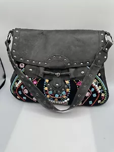 CHRISTIANA Embellished Beaded & Distressed  Boho Saddle Shoulder Handbag - Picture 1 of 13