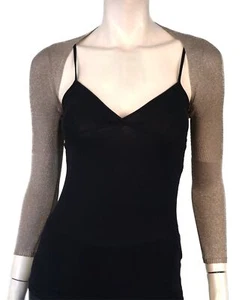Vintage LA PERLA sz 44 Dark Metallic Gold 3/4 Sleeve Ribbed Knit Shrug Sweater 8 - Picture 1 of 4