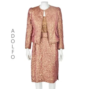 ADOLFO Vintage Rosa & Gold Crinkled & Beaded 4-Piece Cocktail Evening Suit SZ4 - Bild 1 von 13