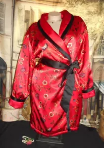 Satin Robe Red Black Velvet Binding Reversible Quilted Medium - Picture 1 of 6