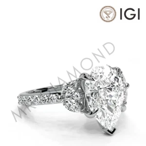 IGI 2.70 CT E VVS2 Pear Cut Lab Grown Diamond Engagement Ring 14K White Gold - Picture 1 of 10