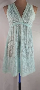 NEW FLORA NIKROOZ Women’s Size LARGE Baby Doll Lace Sheer Stretch Nightgown BLUE - Picture 1 of 12