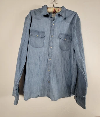 Camisa XXL Lucky Brand Para Hombres Perla Occidental Denim a Presión Calce Clásico Pesado Elastizada Foto 1 de 4