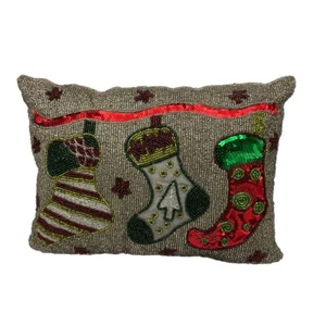 Medias plateadas 15x10 pulgadas con cuentas decoración vacaciones Navidad almohada acento dominio - Imagen 1 de 12